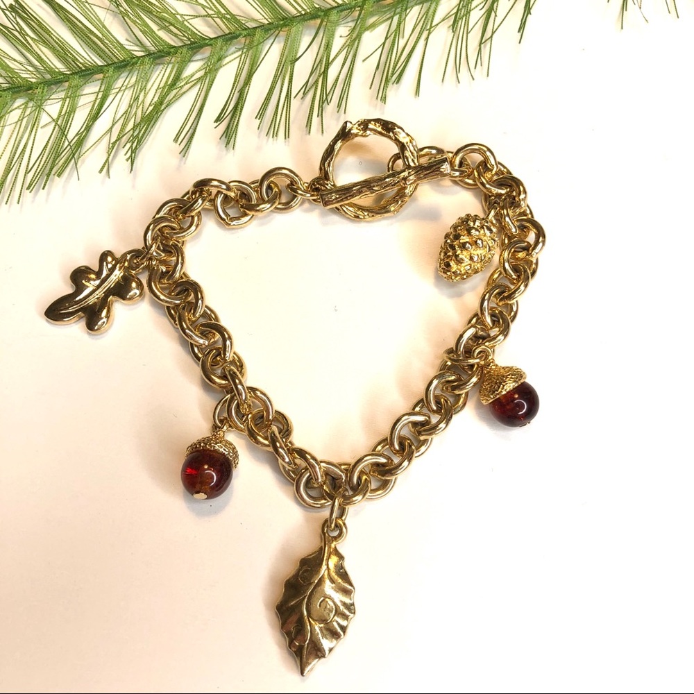 Gold tone tree acorn bracelet